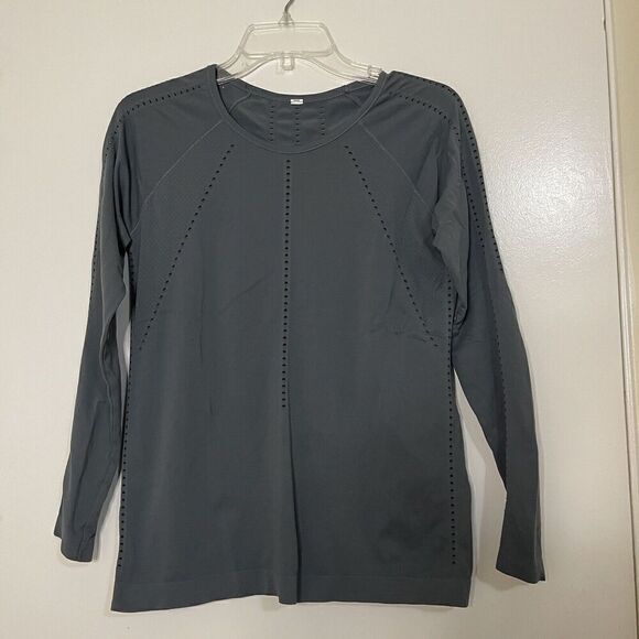 ATHLETA gray long sleeve crew neck mesh hole workout athletic shirt size medium - Picture 1 of 4